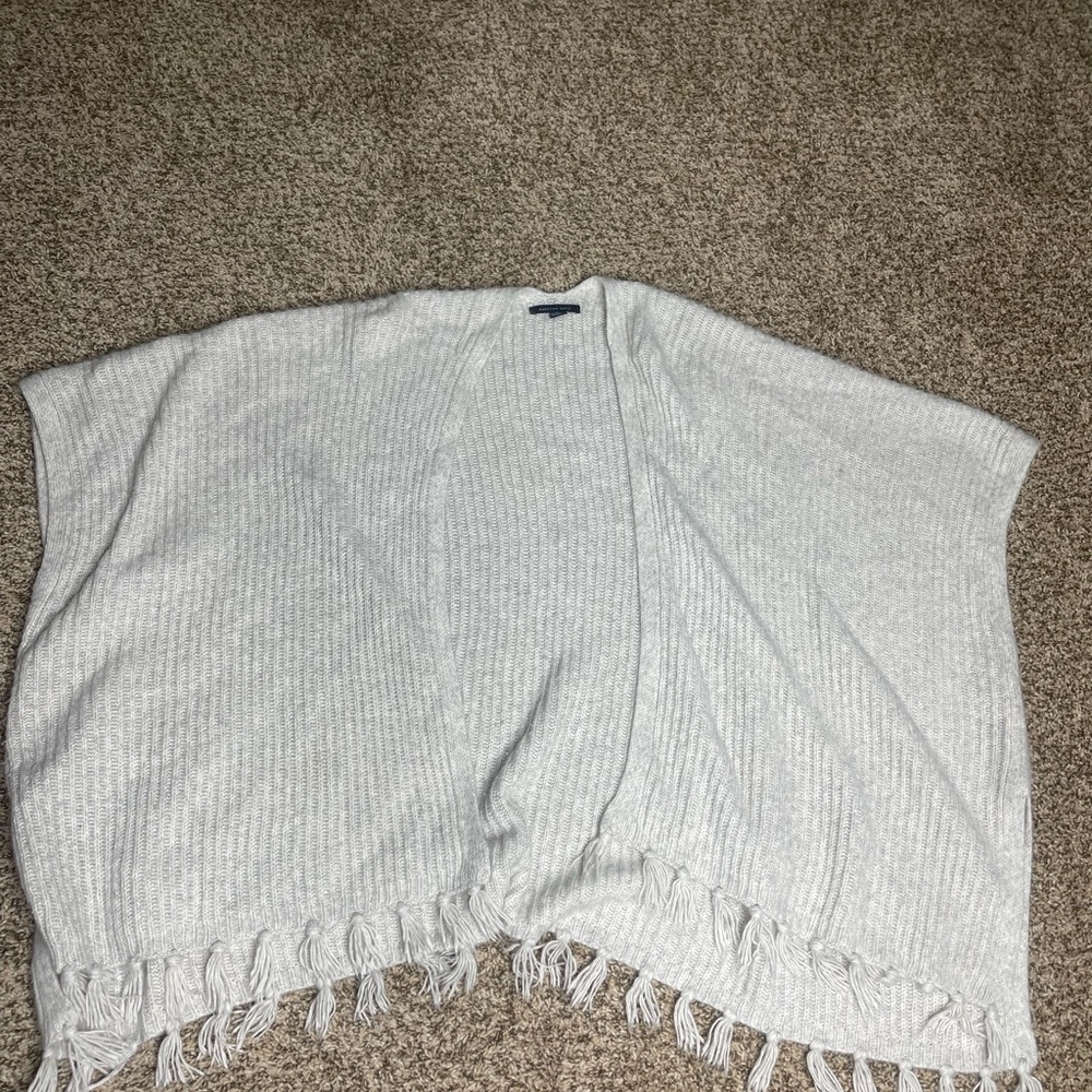 American Eagle Outfitters Gray Cardigan with Relaxed Fit and Bohemian Fringe